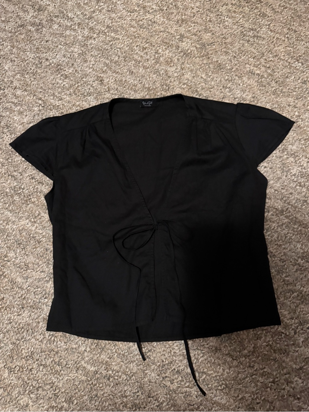 Brandy Melville Black Short Sleeve Tie-Front Top
